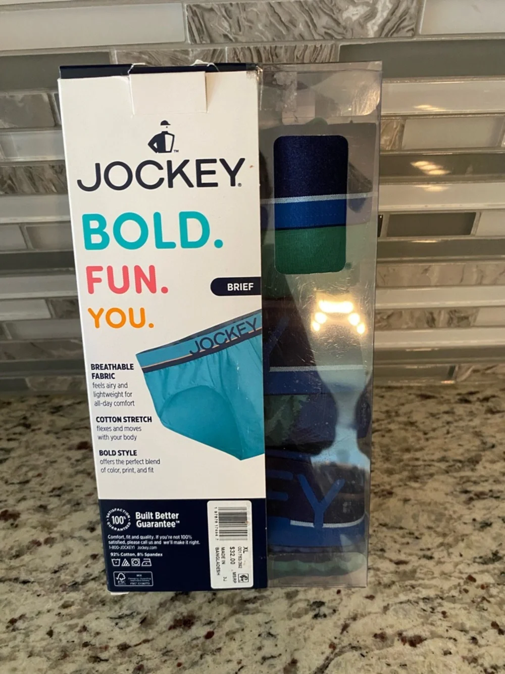 Jockey mens xl 40-42 briefs underwear cotton stretch 3 pairs green blue NEW